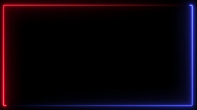 Abstract red and blue neon glowing rectangular frame on dark background rectangle border light led electric rectangle border light led electric