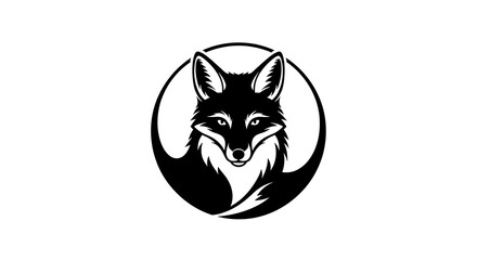 Obraz premium Minimalist Black and White Fox Head Circular Vector Logo