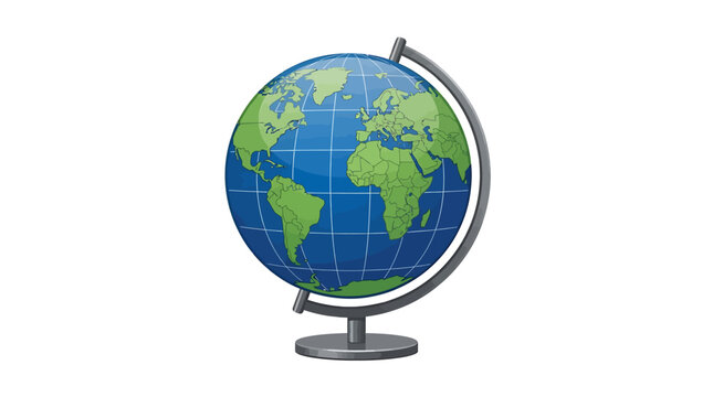 The globe sits on a stand showing the world map from a side view