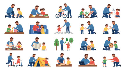 Fototapeta premium Father and son bonding activities, flat vector illustration, family lifestyle