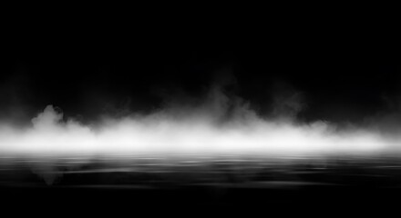 Fototapeta premium Cinematic White Fog on Black Reflective Ground