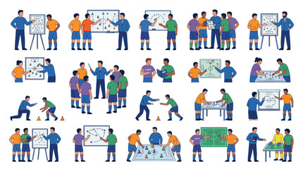Fototapeta premium Soccer Coach Tactics Board Strategy Teamwork Flat Design Vector Icons