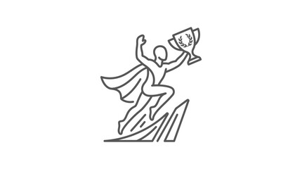 Obraz premium Superhero athlete holding trophy on mountain peak illustration.