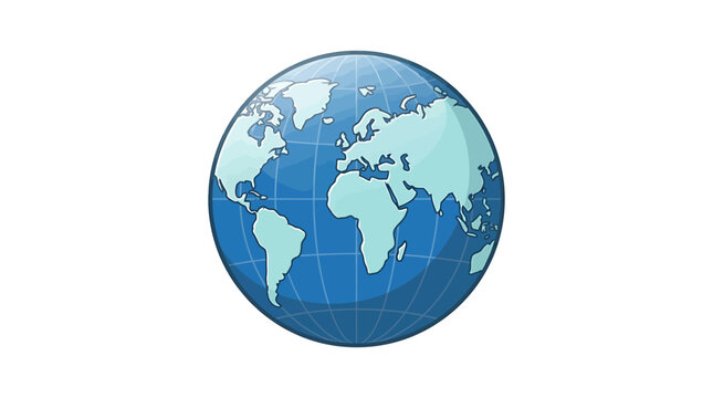 The blue Earth globe showcases continents on a grid from space.