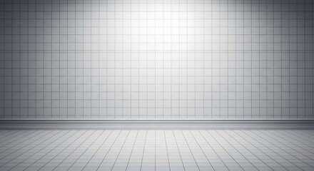 Fototapeta premium White Tiled Room Mockup with Overhead Spotlight