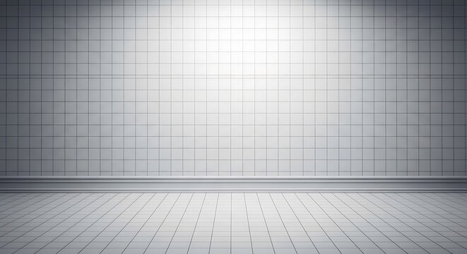 White Tiled Room Mockup with Overhead Spotlight