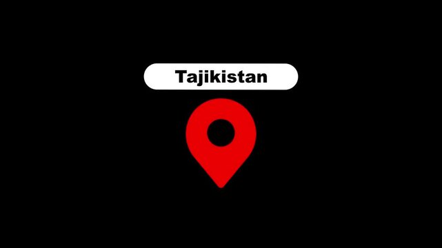 Tajikistan location pin animation on black background, for travel and, mapping projects marker