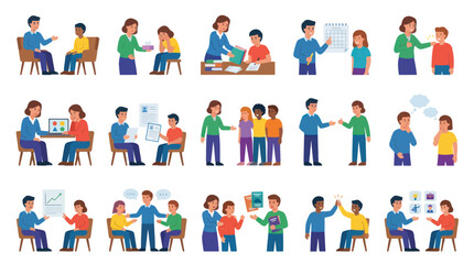 Fototapeta premium Business and Education Communication, Teamwork, and Mentorship Flat Vector Illustration