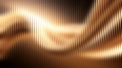 Fotobehang Goud Golden waves of light flowing through ribbed glass texture with subtle bokeh for luxury concepts  © CreativeArtnest