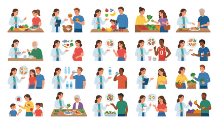 Fototapeta premium Nutritionist Consultations: Healthy Food Diet and Lifestyle Flat Icons