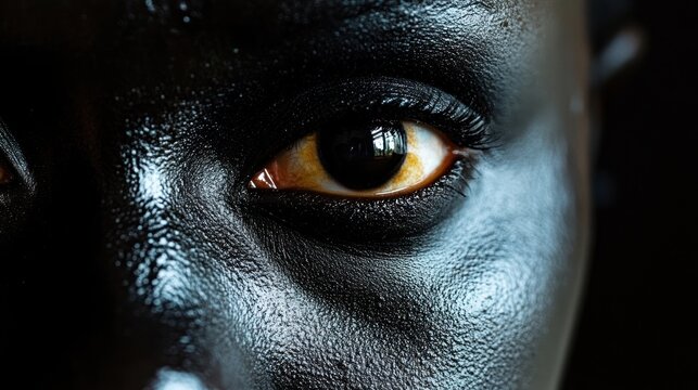 Close-up of a person with a black face, representing themes of diversity and social justice.