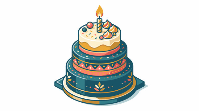 Colorful MultiTiered Birthday Cake with Candle Celebration.