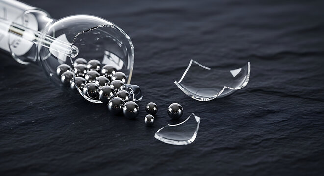 Broken Glass Bottle With Small Pearls.
