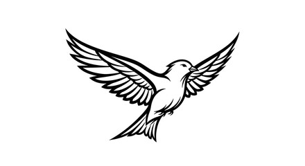 Obraz premium Flying Bird Vector Illustration Black and White Line Art