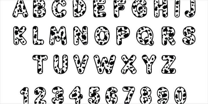 Alphabet Letters A to Z and Numbers 0 to 9 with Cow Print Pattern dalmatian print