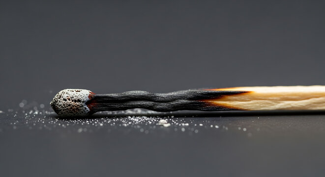 Burnt match stick with ash.