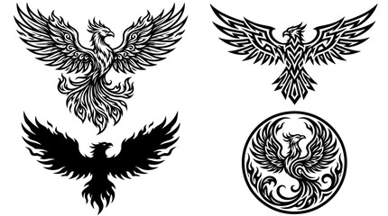 Obraz premium Tribal Phoenix Designs: Rebirth, Fire, Mythical Bird Illustrations