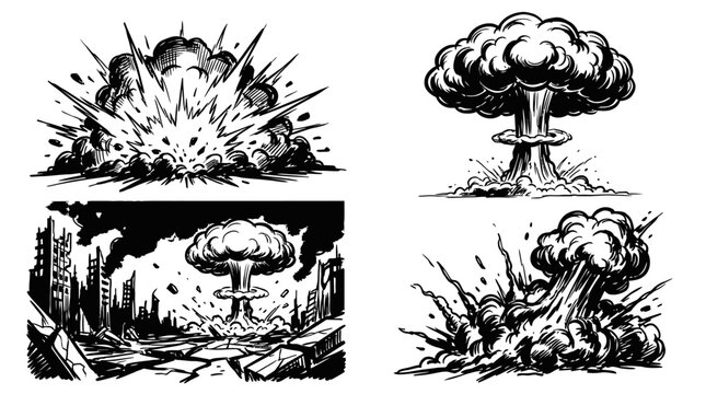 Explosion Set: Atomic Bomb, Blast Waves, City Destruction