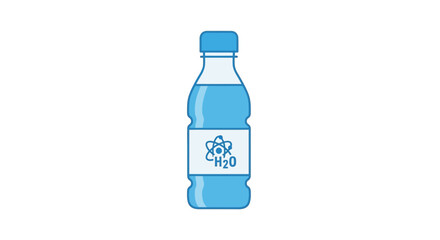 Naklejka premium Illustration of a water bottle with H2O molecule symbol on label, clean, refreshing, health