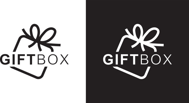Gift box logo template, vector icon, retail store identity, birthday gift
