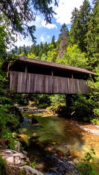 Wooden bridge over a stream