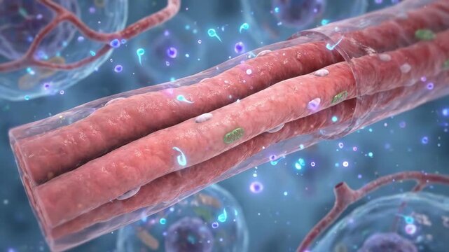 Detailed close up of blood vessels and cells in a microscopic view for medical and biological illustrations