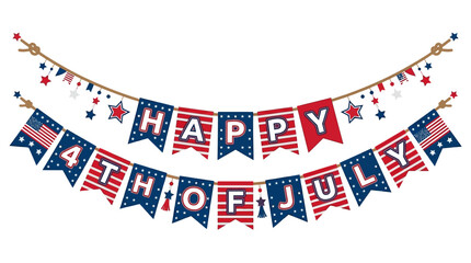 Fototapeta premium Patriotic banner, 4th of July decoration, American flag garland, Independence Day bunting isolated on White Background