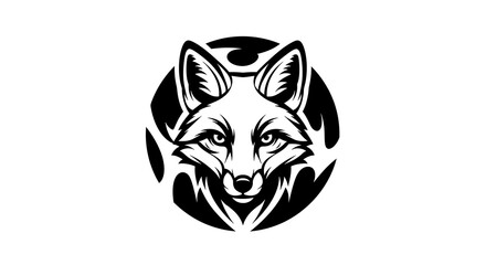 Fototapeta premium Minimalist Black and White Fox Head Circular Vector Logo