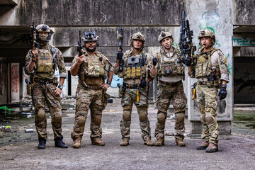 Fototapeta premium Squad Displaying Readiness in Urban AO