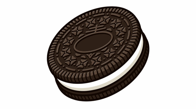 Closeup of Oreo Cookie with Cream Filling on White Background.