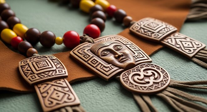 Handcrafted African Style Wooden Bead Necklace and Mask