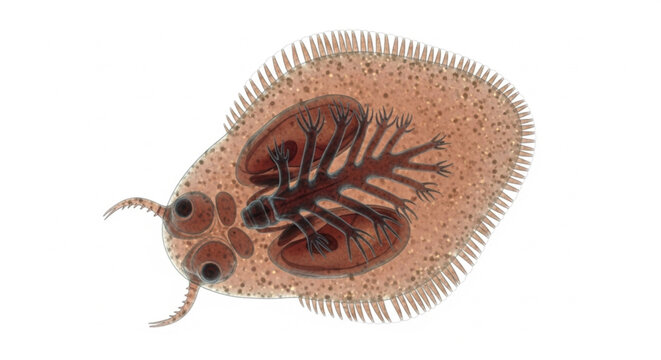 Microscopic image of a detailed marine lugworm with segmented body and bristles in natural colors