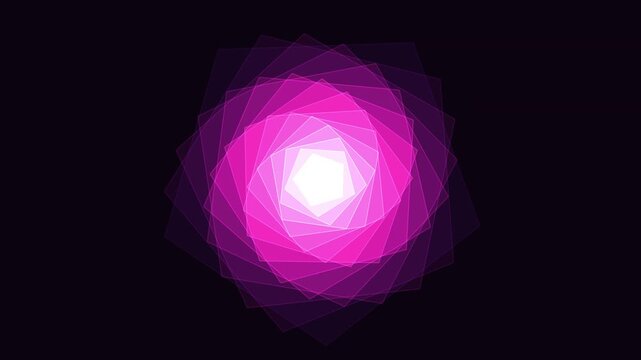 Rotating pink magenta pentagon spiral tunnel glowing on dark background