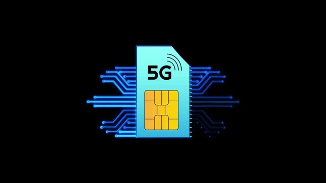 5 g sim card digital concept with glowing circuit board animation for telecommunications and high-speed mobile network technology