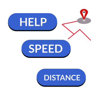 Blue Navigation UI Buttons for Help Speed and Distance Function, User Interface Navigation Panel for Distance Speed and Assistance