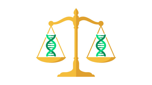 Golden Justice Scales Balancing Green DNA