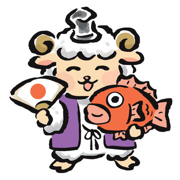 恵比寿天の姿をした干支の未（羊）