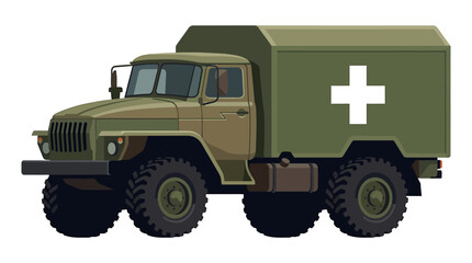 Obraz premium Heavy Duty Green Military Ambulance Truck With White Cross