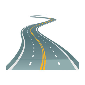 Winding road with lane markings in flat design