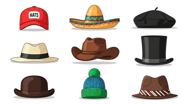 A collection of eight various hats