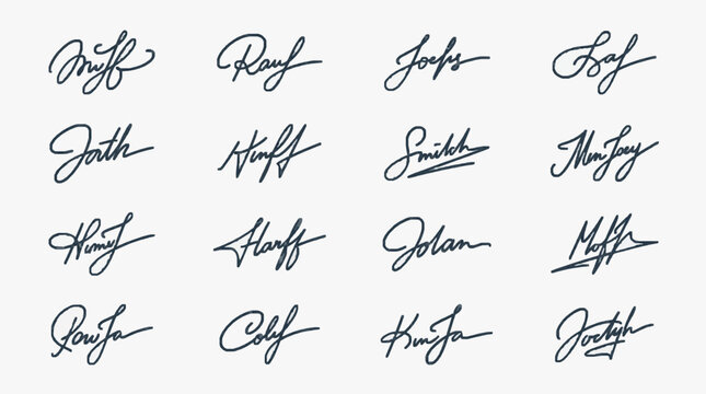 Collection of sixteen unique handwritten cursive signatures.