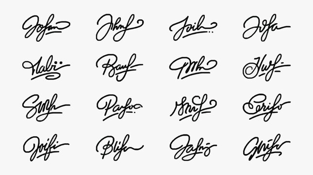 Collection of Handwritten Signatures in a Script Font Style.
