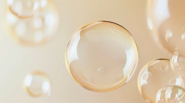 Translucent Gel Bubbles Floating on a Light Background, Skincare Serum Concept