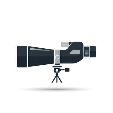 Spotting scope icon, vector illustration of a professional optical device for bird watching and hunting, isolated on white background