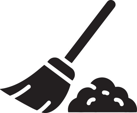 Broom and dust pile vector icon for sweeping and tidying up concepts.