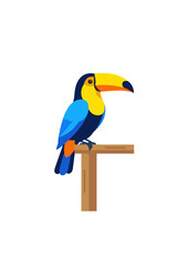 Obraz premium Toucan Bird Perched on Wooden Branch Vector Icon, Isolated Transparent Background for Web Design and App Interface