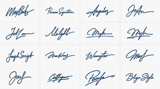 Collection of handwritten cursive signatures in various styles.