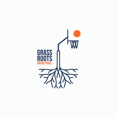 Grassroots basketball logo design concept. Basketball hoop with a tree roots combination symbol logo icon sign vector illustration © Royan