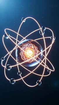 Atomic Structure Visualization A vibrant illustration depicting the complex atomic structure showcasing a nucleus with energetic particles orbited by electrons in a dynamic display