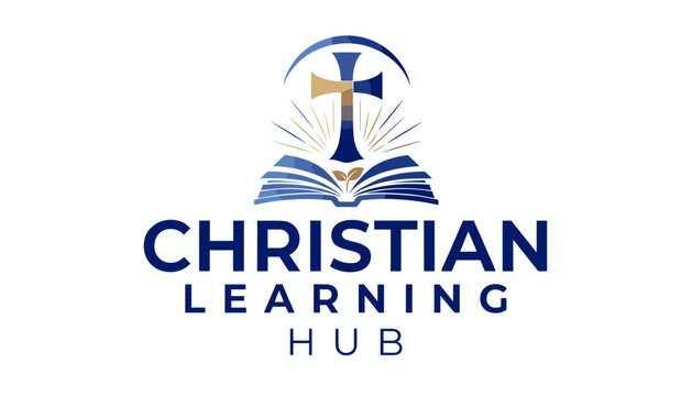 Christian Learning Hub logo featuring an open book, a cross, and radiating light in blue and gold colors, symbolizing faith-based education and spiritual growth.